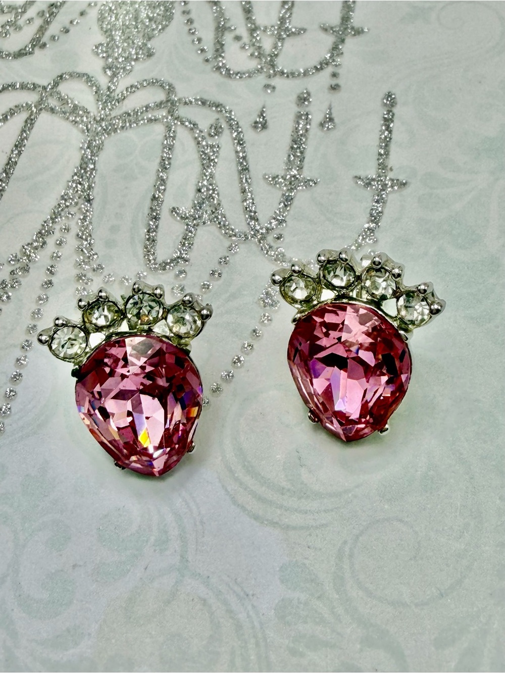 Vintage Bogoff Pink Teardrop Clip Earrings